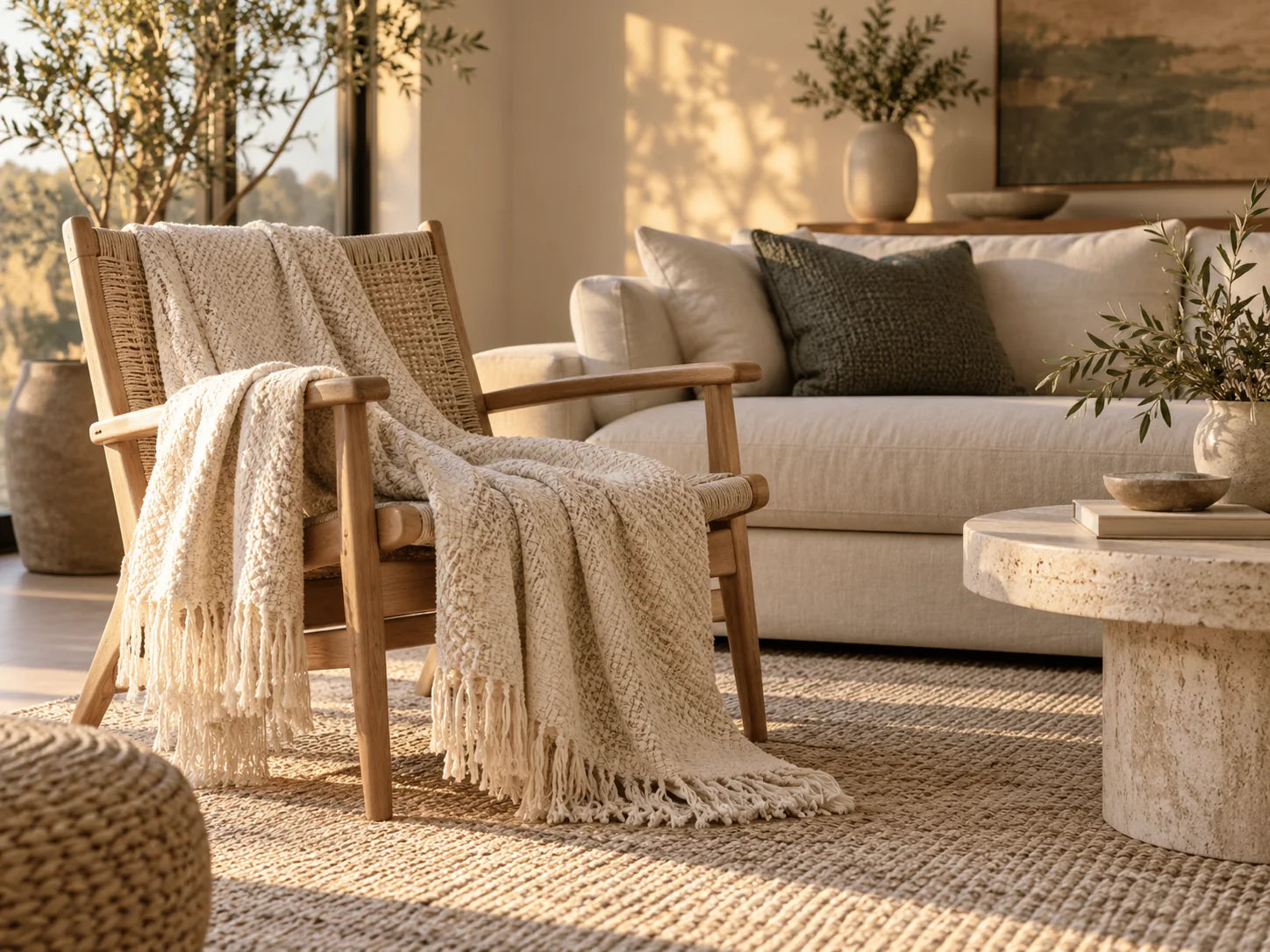 Cozy living room with layered home textiles